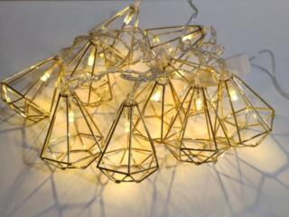 Гирлянда светодиодная Кристалл, 10 золотых металлических фигурок