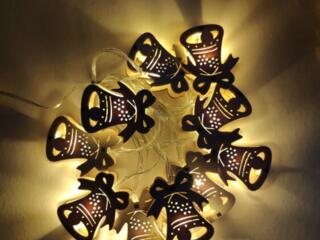 Гирлянда светодиодная Колокольчик, 10шт деревянных фигурок, 2м