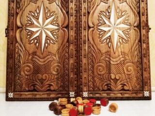 Нарды ореховые ручная резьба картина Роза Ветров с Волками эксклюзив!