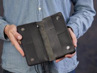 Кошелек мужской из натуральной кожи, черный