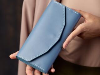 Кошелек женский из натуральной кожи, голубой