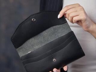 Кошелек женский из натуральной кожи, черный