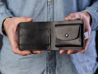 Кошелек мужской из натуральной кожи, черный