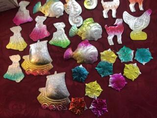 Советские стеклянные ёлочные украшения, картонажные фольгир. фигуры