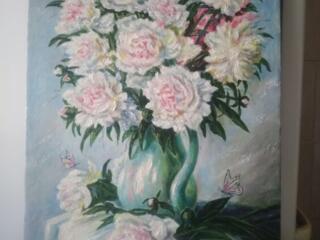 Картина. Живопись. Натюрморт с пионами. Холст. Масло. 1000 руб. Придн