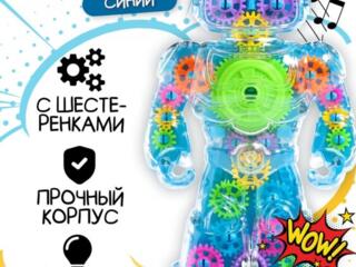Робот танцующий музыкальный с подсветкой прозрачный шестерёнки. Новый.