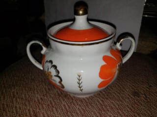 Сахарница "Маки" с ручной росписью, Барановка, СССР.