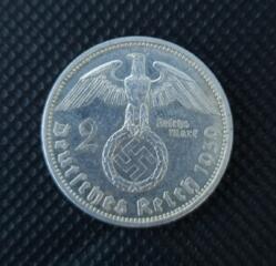 Серебряная монета 2 рейхсмарки (2 Reichsmark), Германия, 1936–1939 гг.