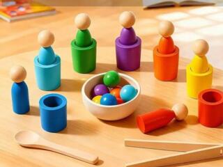 Сортер радужные шарики с цилиндрами Монтессори| НОВОЕ