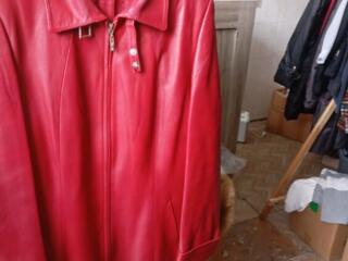 Красное Прямое натуральное кожаное пальто