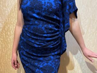 Синее женское платье с узором. Размер 46-48.