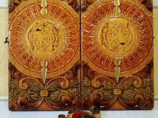 Нарды резные картина Тигры Золотые с Гладиаторами эксклюзив!