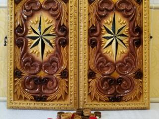 Нарды дубовые резные картина Роза Ветров с Волками эксклюзив!