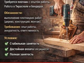 Требуется ПЛОТНИК с опытом: Тирасполь, Бендеры