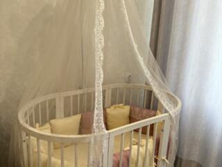 Кроватка трансформер + маятник + балдахин + 2 комплекта бортиков