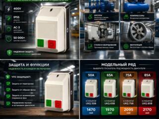 Магнитный пускатель 50А, 65А, 75А, 85А 400V IP55 для электродвигателей