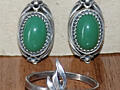 Серьги и кольцо хризопраз. Серебро 875 проба со *звезда. СССР 70-е